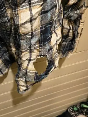 Sonoma Flannel Shirt Womens M Blue White Plaid Button Front Distressed Hole - Apparel