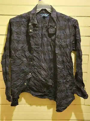Croft & Barrow Shirt Mens M Navy Crinkle Button Up Long Sleeve Lightweight - Apparel