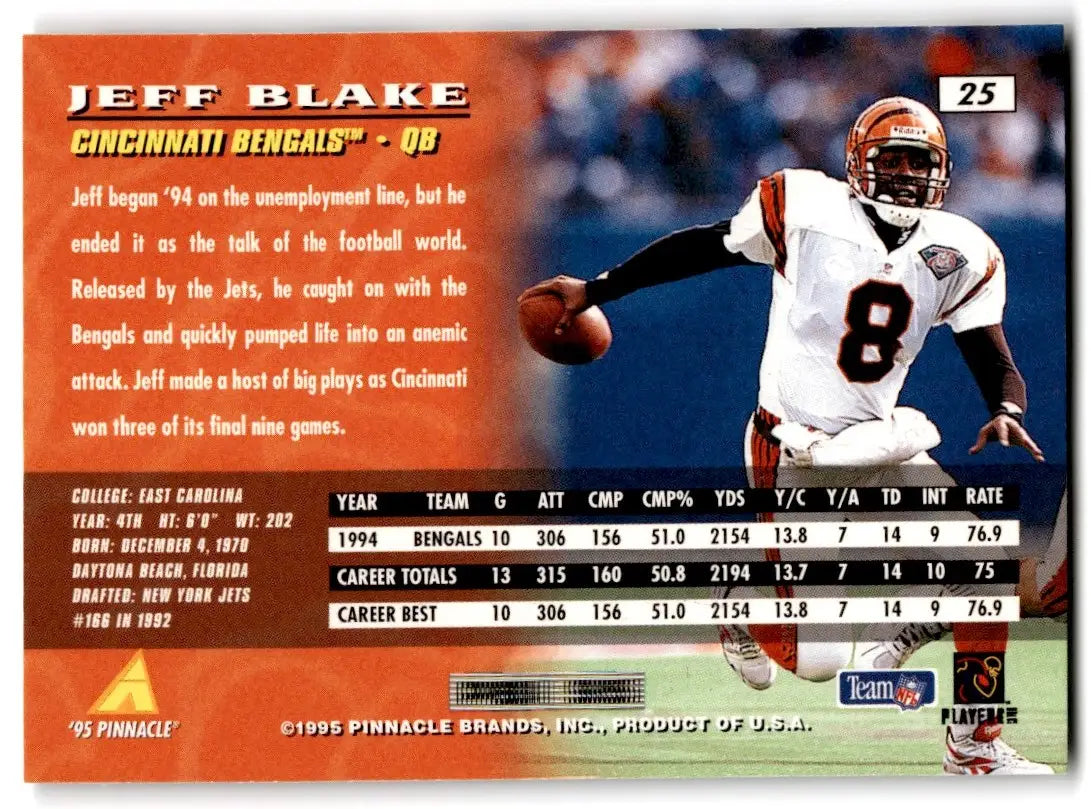 1995 Pinnacle Jeff Blake Cincinnati Bengals #25