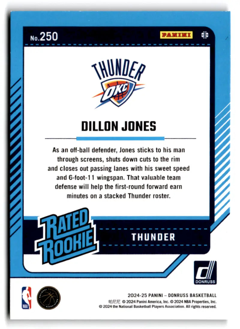 2024-25 Donruss Holo Green Laser #250 Dillon Jones NM-MT RC Rookie Thun ID:81285 - Basketball Card Single