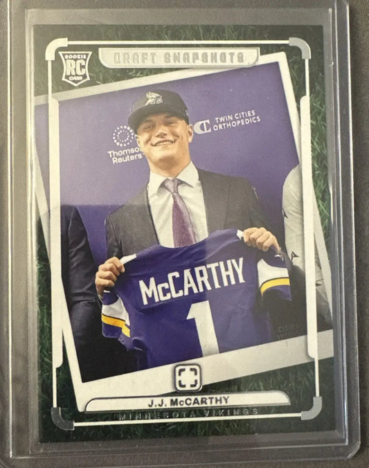 JJ McCarthy Minnesota Vikings trading card from Panini Photogenic Rookie Draft Snapshot