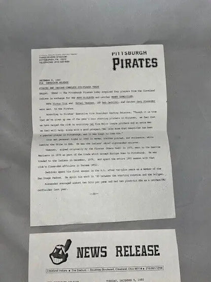 Two news releases featuring Cleveland Indians trade and press release details