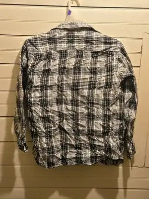 Faded Glory Shirt Mens M Black White Plaid Long Sleeve Button Up Chest Pockets - Apparel