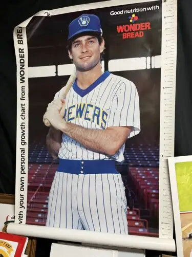 Vintage Wonder Bread Brewers baseball poster featuring Paul Molitor Milwaukee growth chart