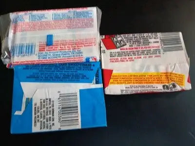 ’88 Score ’90 Bowman ’91 Fleer - LOT of 3 sealed baseball wax packs. 45+ cards - Sealed: Baseball Card Box