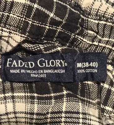 Faded Glory Shirt Mens M Black White Plaid Long Sleeve Button Up Chest Pockets - Apparel