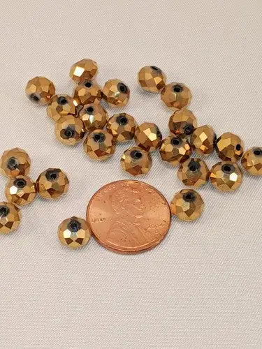 8mm Czech glass Metallic gold faceted Rondelle beads 35 pcs. - General Merchandise