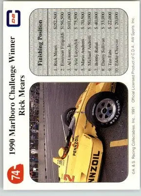 ’90 Marlboro Challenge Winner Rick Mears - 1991 All World - #74 - Racing - Racing Card Single