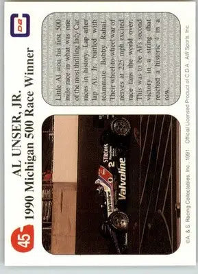 ’90 Michigan 500 Race Winner Al Unser Jr. - 1991 All World - #45 - Racing - Racing Card Single