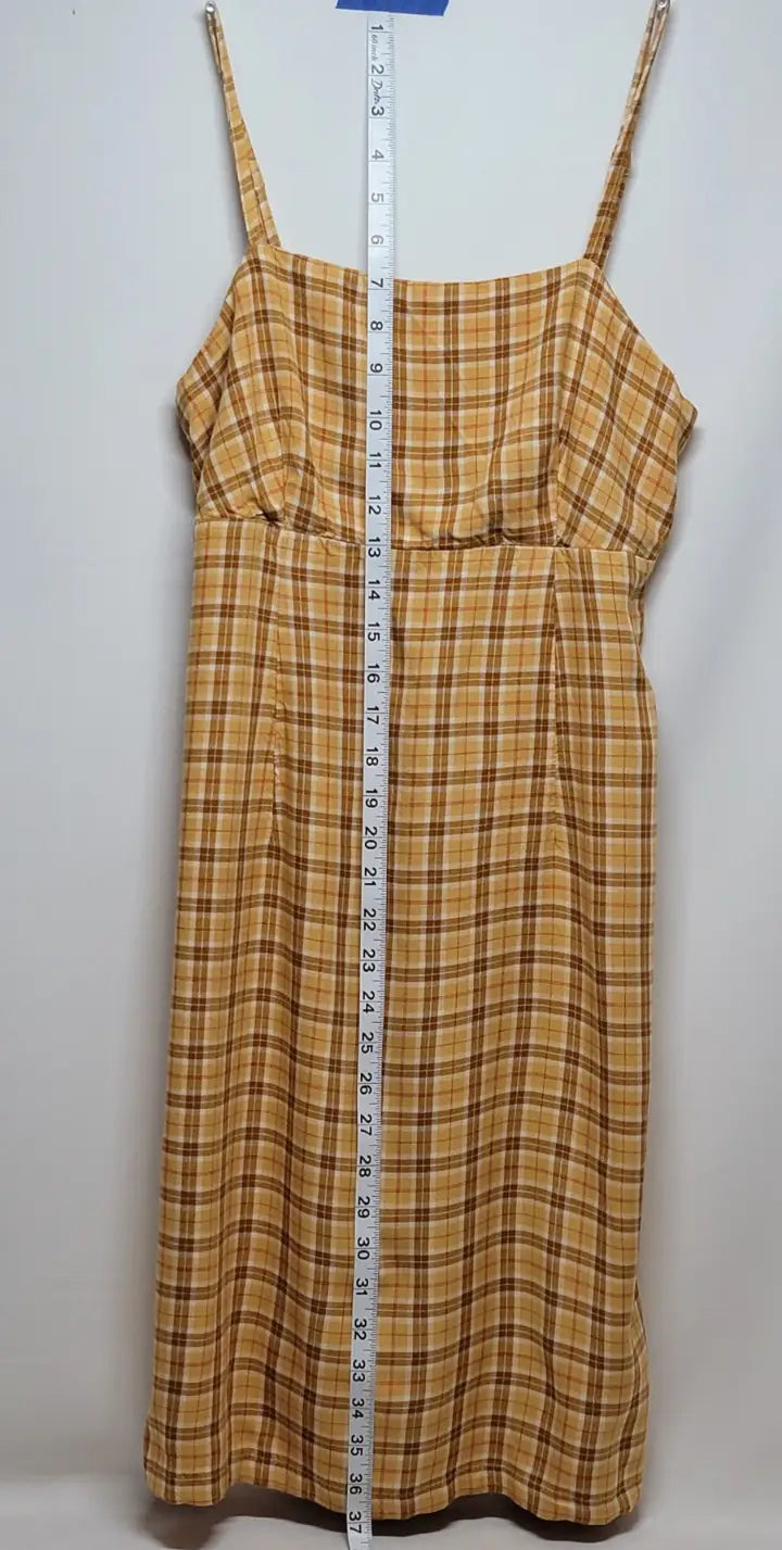 90s yellow plaid mini dress with spaghetti straps, perfect for summer sun fashion