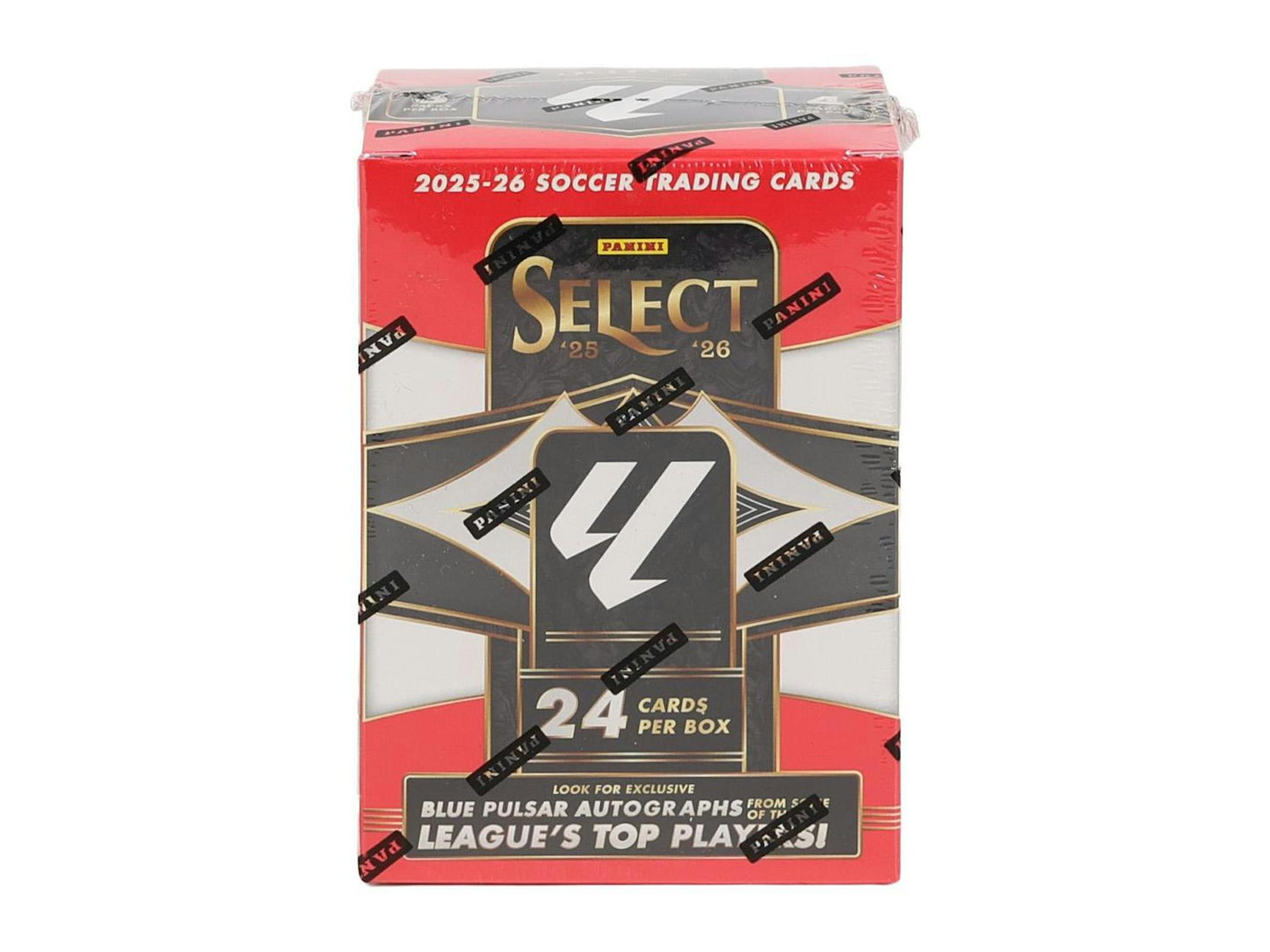 2025/26 Panini Select La Liga Soccer Blaster Box featuring exclusive Mojo parallels and Blue Pulsar autographs.
Back of the 2025/26 Panini Select La Liga Soccer Blaster Box showing product details and box configuration.
2025/26 Panini Select La Liga Soccer Blaster pack featuring Terrace, Mezzanine, and Field Level cards.
2025/26 Panini Select La Liga Soccer cards featuring top rookies, Mojo parallels, and exclusive Blue Pulsar autographs.