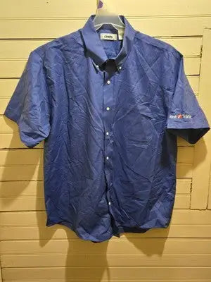 Cintas Work Shirt Mens 17.5 SS Button Down Blue Embroidered Logo First Transit - Apparel