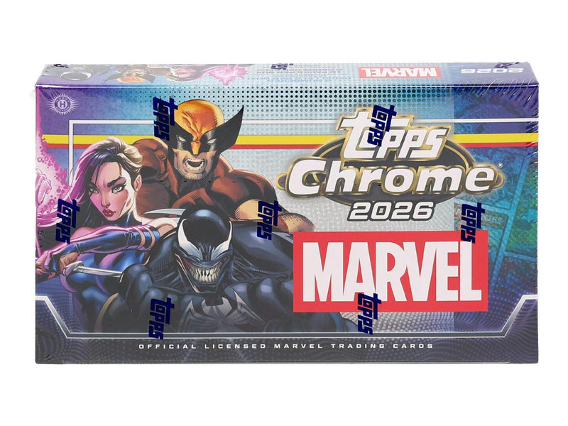 2026 Topps Marvel Comics Chrome Hobby Box
Front of 2026 Topps Marvel Comics Chrome Hobby Box
2026 Topps Chrome Marvel Comics Trading Cards
Marvel Comics Chrome Hobby Box by Topps