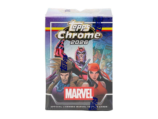 2026 Topps Chrome Marvel Comics Blaster Box
Front of 2026 Topps Chrome Marvel Comics Blaster Box
2026 Topps Marvel Chrome Trading Cards
Marvel Comics Chrome Blaster Box by Topps