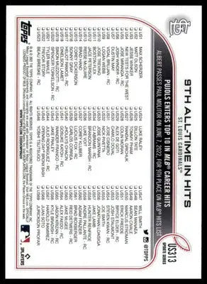 9th All-Time In Hits (Albert Pujols) 2022 Topps Update #US313 STL Cardinals - Baseball Card Single