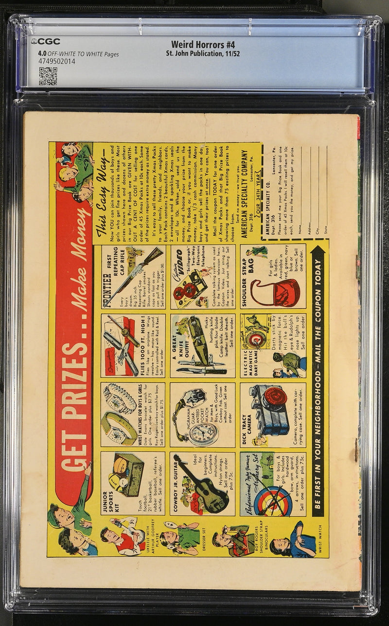 Weird Horrors #4 (1952) Graded CGC 4.0 VG