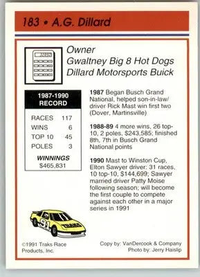 A.G. Dillard - 1991 Traks - #183 - RC Racing - Racing Card Single