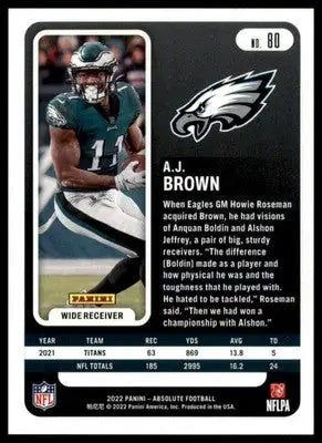 A.J. Brown 2022 Panini Absolute Retail #80 Philadelphia Eagles - Football Card Single
