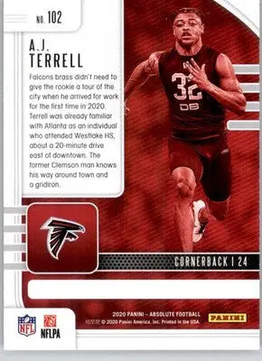A.J. Terrell - 2020 Panini Absolute - #102 - Blue Rookie Football - Football Card Single
