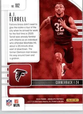 A.J. Terrell - 2020 Panini Absolute - #102 - Red Rookie Football - Football Card Single