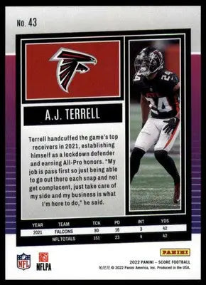 A.J. Terrell 2022 Score #43 Atlanta Falcons - Football Card Single