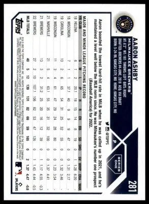 Aaron Ashby 2023 Topps #281 Milwaukee Brewers - Baseball Card Single