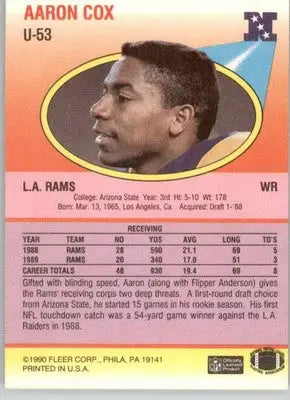 Aaron Cox - 1990 Fleer Update - #U-53 - Football - Football Card Single