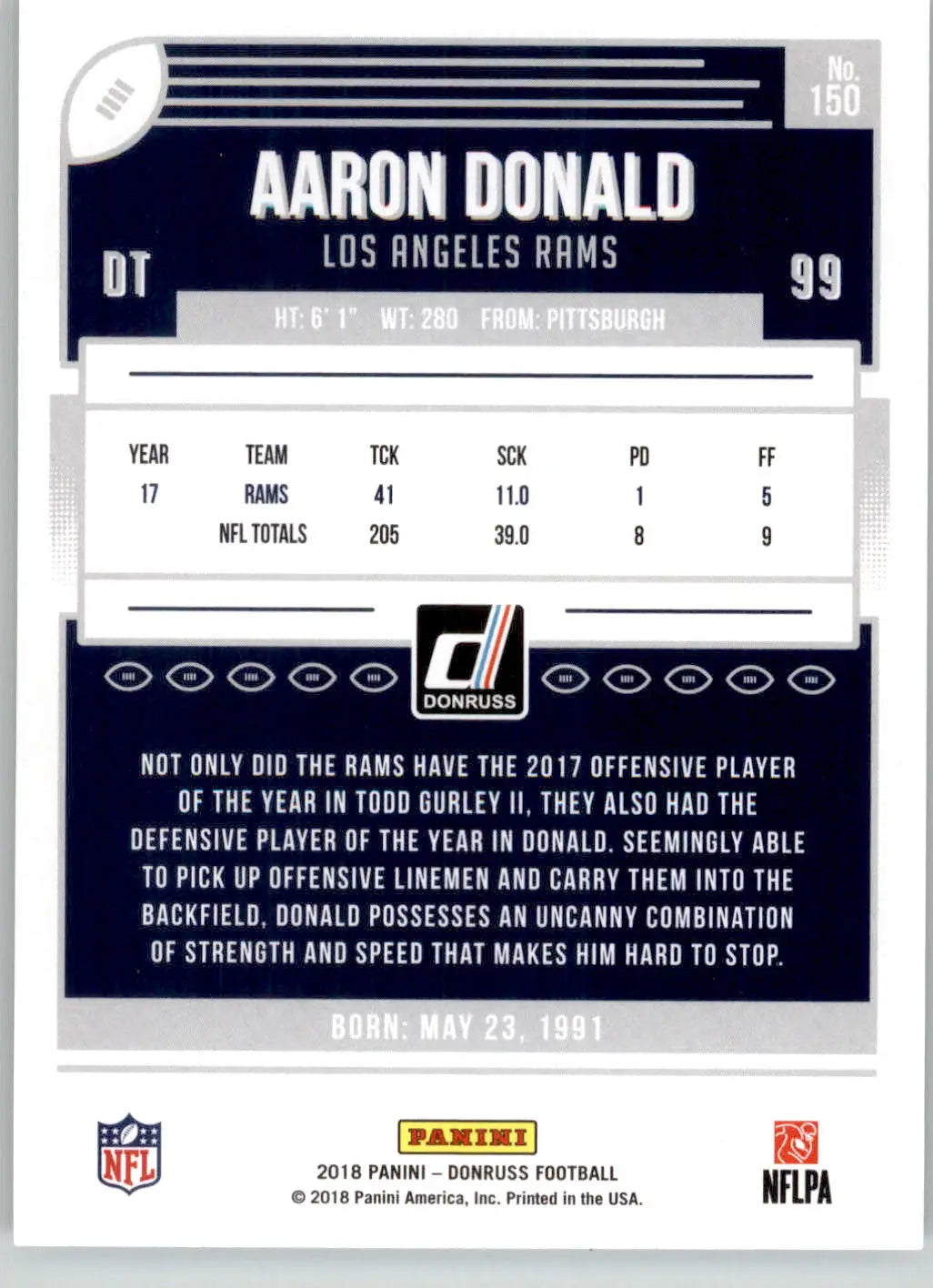 Aaron Donald - 2018 Donruss - #150 - Football - Football Card Single