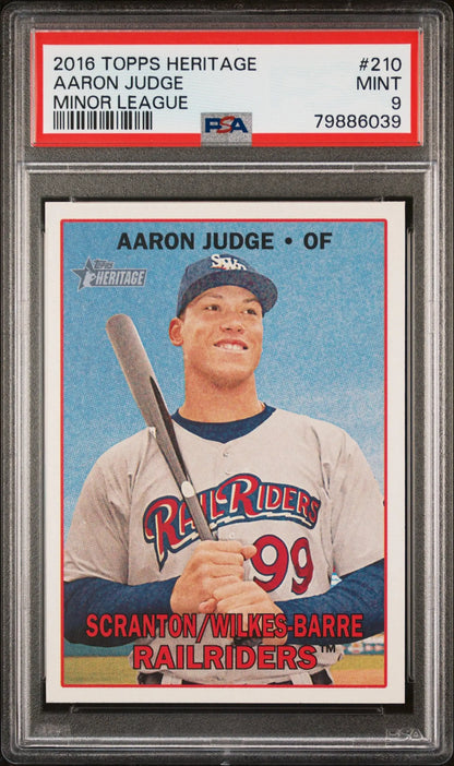 A graded Aaron Judge 2016 Topps Heritage Minor League baseball card PSA 9 Mint