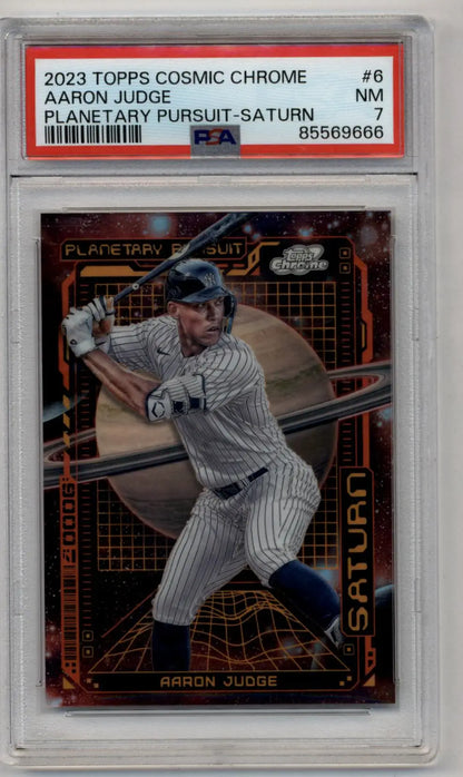 Aaron Judge 2023 Topps Cosmic Chrome baseball card in Planetary Pursuit Saturn PSA 7 near mint