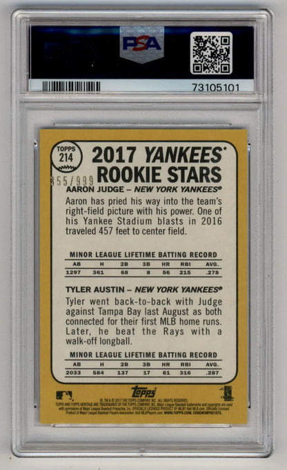Aaron Judge Tyler Austin 2017 Topps Heritage Chrome rookie card PSA 10 Gem Mint