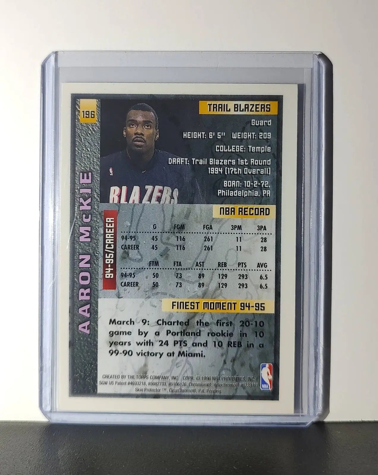 Aaron McKie 1995-96 Topps Finest NBA #196 Card Trail Blazers - Basketball Card Single
