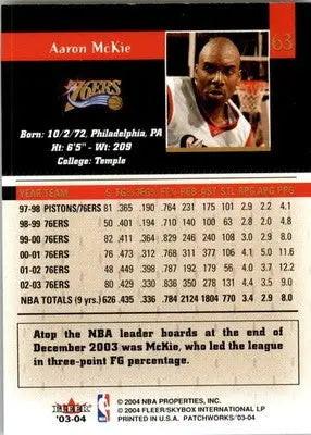Aaron McKie - 2003-04 Fleer Patchworks - #63 - Basketball - Basketball Card Single