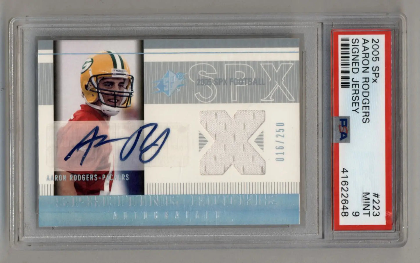 Aaron Rodgers 2005 SPx Signed Jersey #223 016/250 PSA 9 Mint - Football Card Single