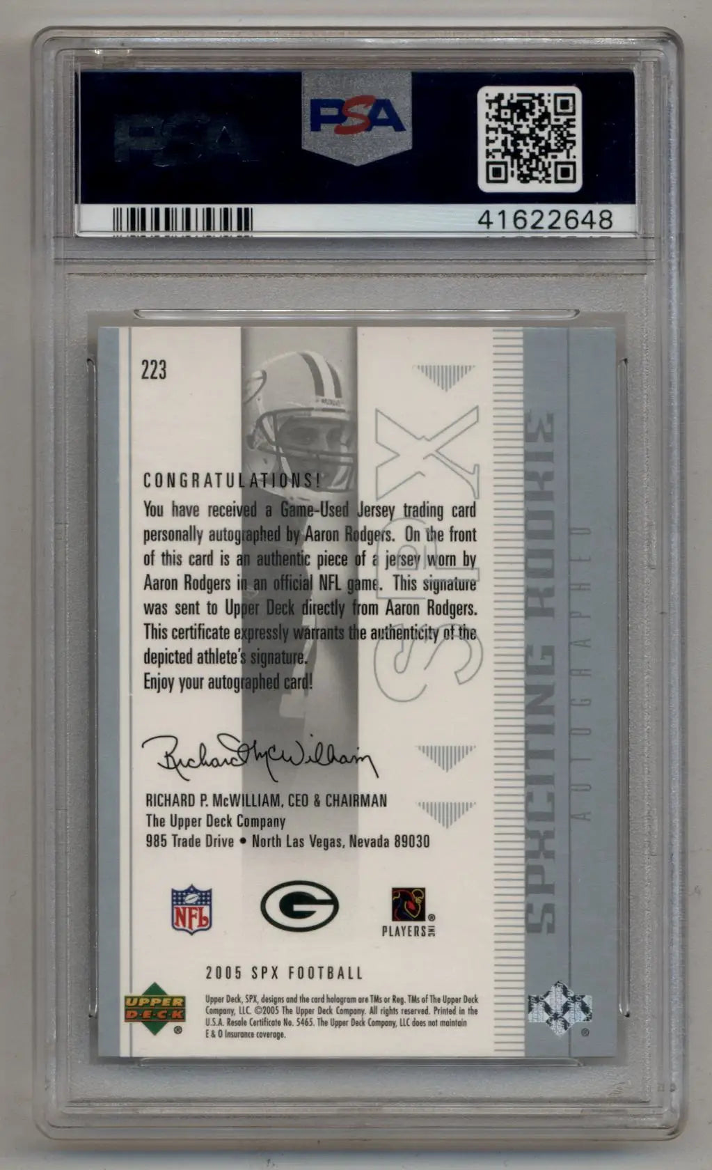 Aaron Rodgers 2005 SPx Signed Jersey #223 016/250 PSA 9 Mint - Football Card Single