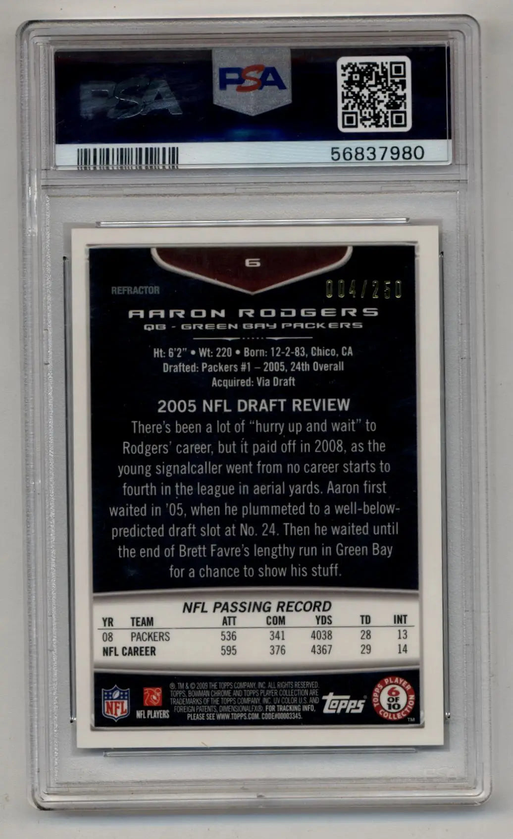 Aaron Rodgers 2009 Bowman Chrome Xfractor #6 PSA 10 Gem Mint - Football Card Single