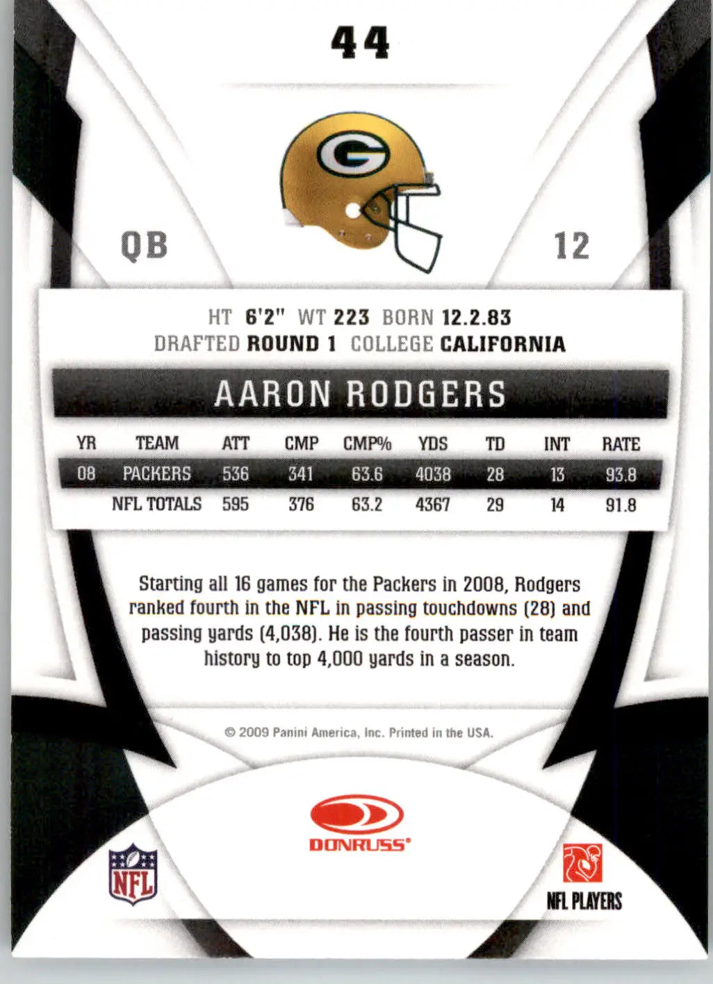 Aaron Rodgers - 2009 Donruss Certified - #44 - Football - Football Card Single