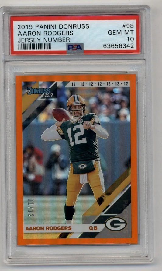 Aaron Rodgers 2019 Donruss Aaron Rodgers Jersey Number 01/12 #98 PSA 10 Gem Mint - Football Card Single