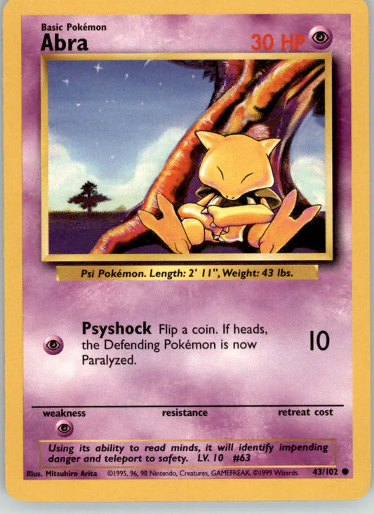 Abra - Base Set Unlimited - 43/102 - LP Pokemon - Pokémon Card Single