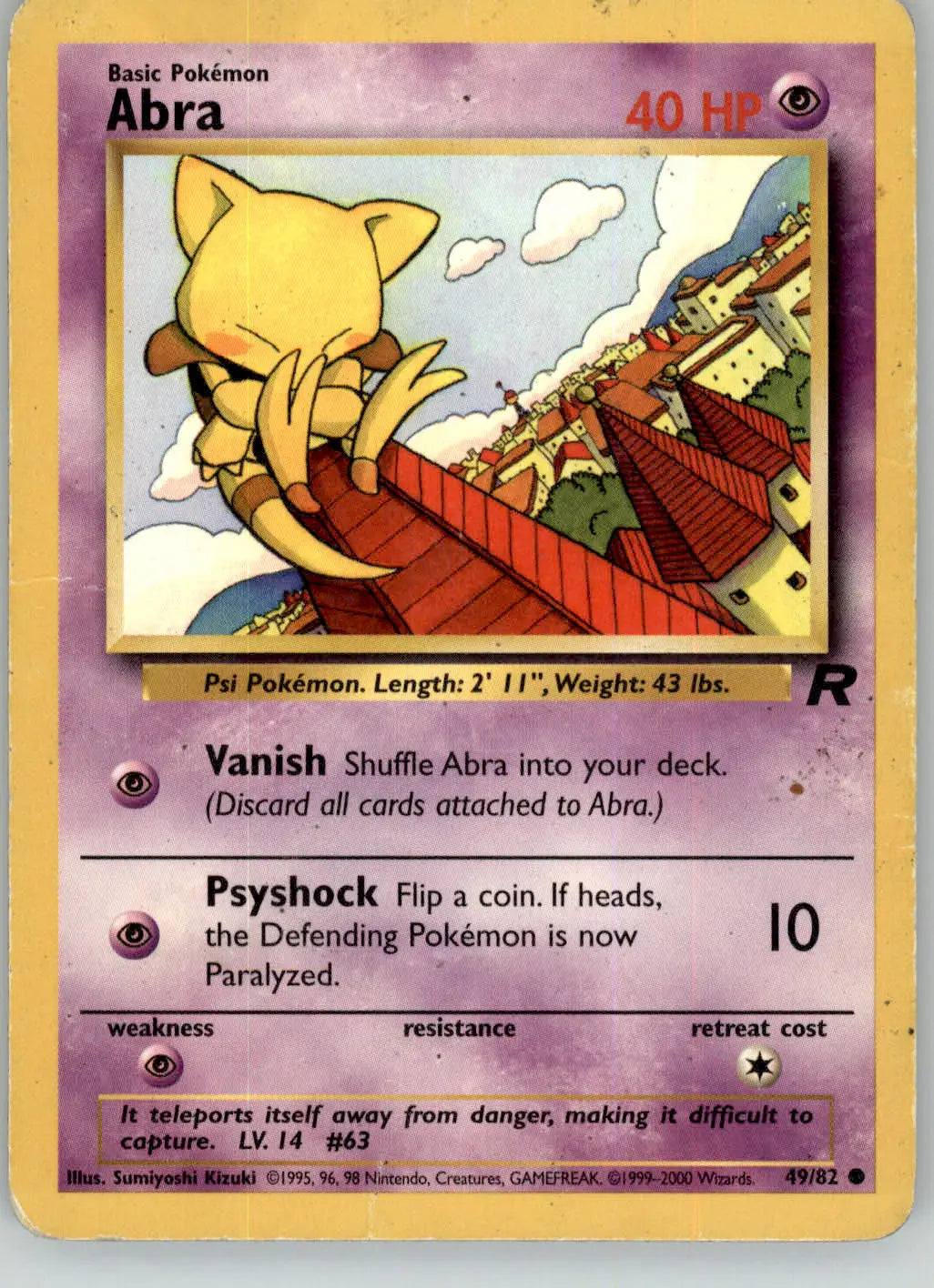 Abra - Team Rocket - 49/82 - Unlimited HP Pokemon - Pokémon Card Single