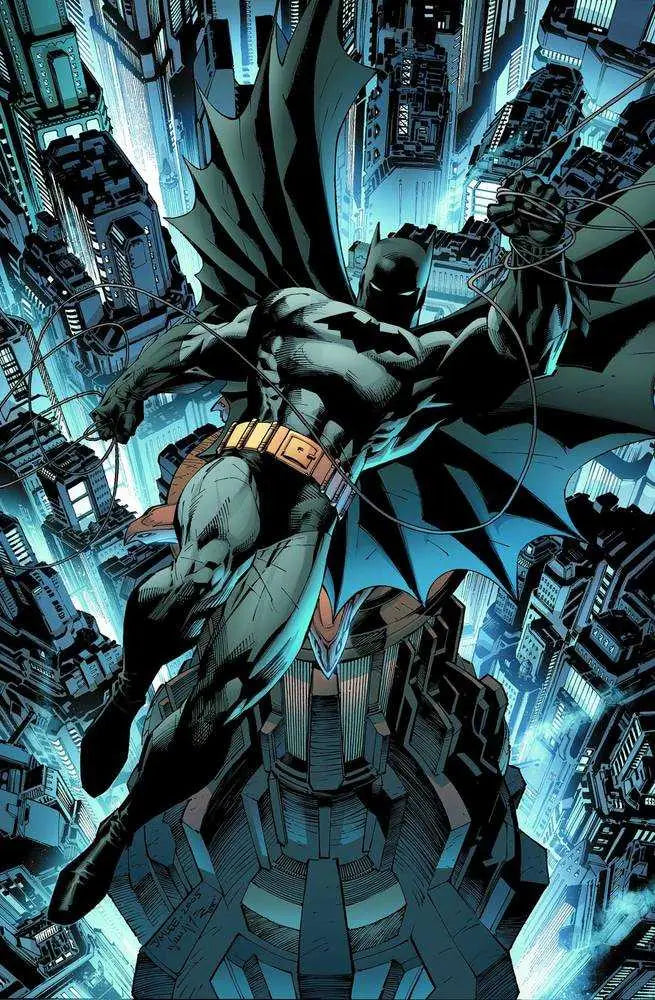 Dark caped figure with pointed ears poised for action in Absolute Batman & Robin Hardcover