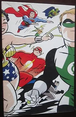 Comic book artwork of DC superheroes in action by Darwyn Cooke in New Frontier edition