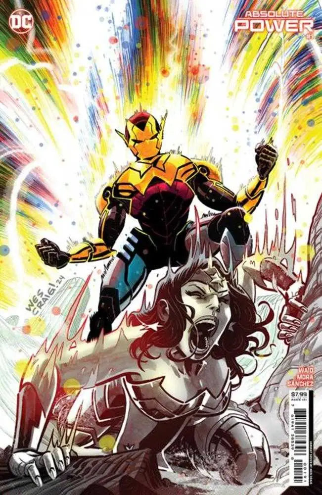 Superhero in red and gold armor from Absolute Power #1 Trading Cards variant cover