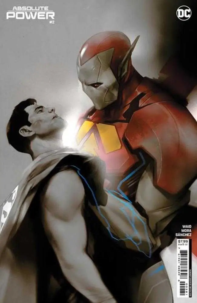 Comic book cover of Absolute Power featuring Superman versus red-armored villain