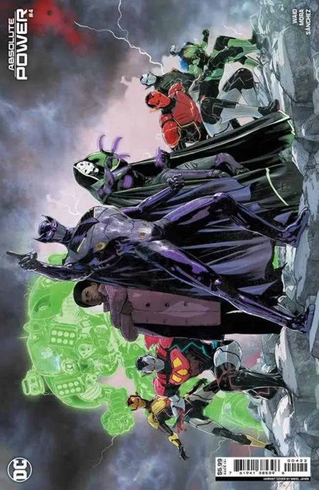 Comic book cover art of Absolute Power #4 with Mikel Janin villains and glowing green energy