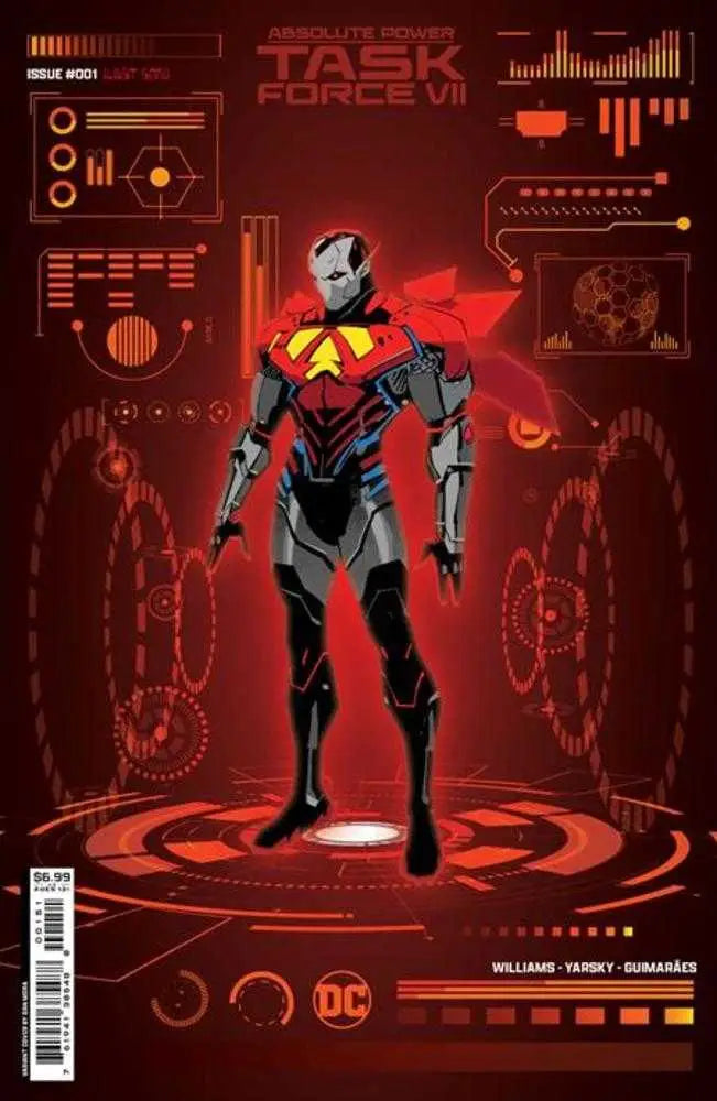 Futuristic armored figure in black and red for Absolute Power Task Force Vii #1 cover