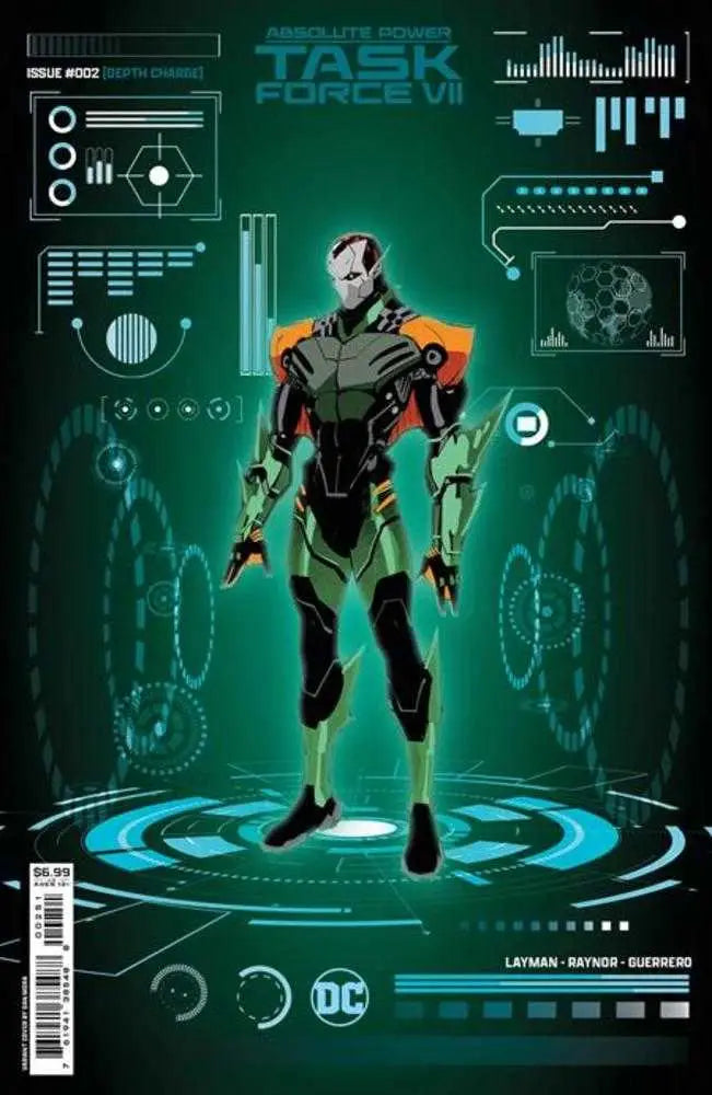 Futuristic robotic figure in armor for Absolute Power Task Force Vii #2 trading cards