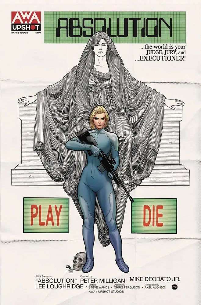Comic book cover of Absolution #1 CVR B Cho with figure in blue jumpsuit, ideal for trading cards