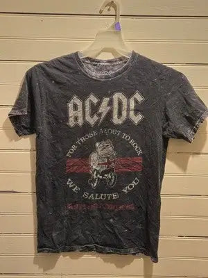 ACDC Shirt Mens S Distressed For Those About To Rock Graphic Band Tee Black - Apparel