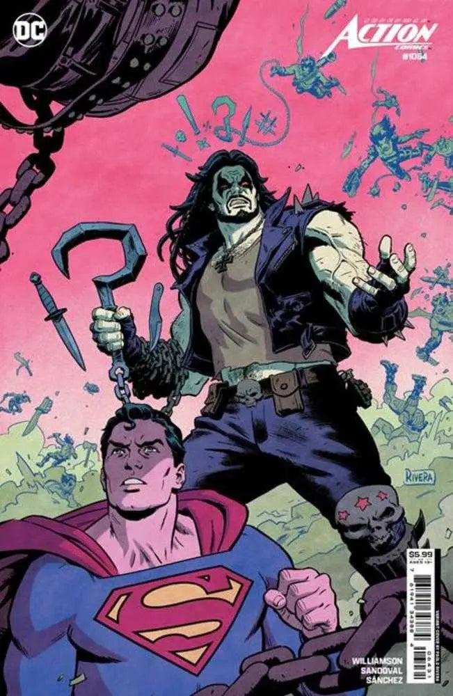 Comic book cover showing Superman and Lobo in Action Comics #1064 trading cards variant